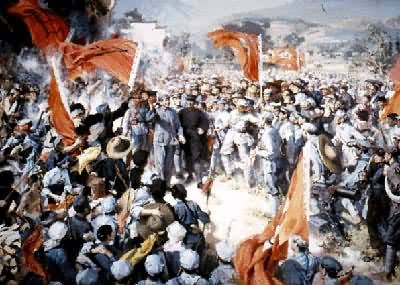 1928年4月，朱德、陈毅率领南昌起义军余部和湘南农军，同毛泽东领导的工农革命军会师于井冈山
